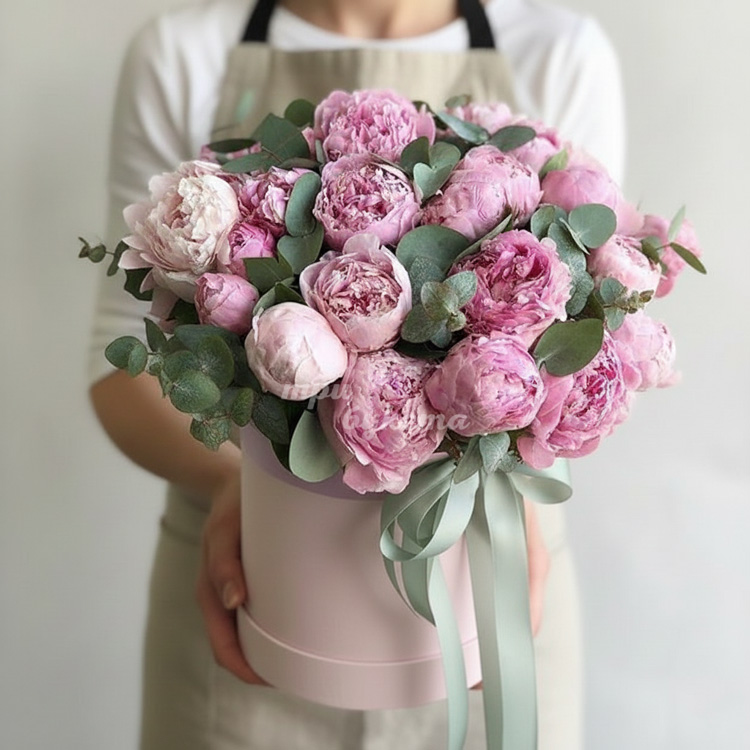 27 пионов Сара Бернар в шляпной коробке